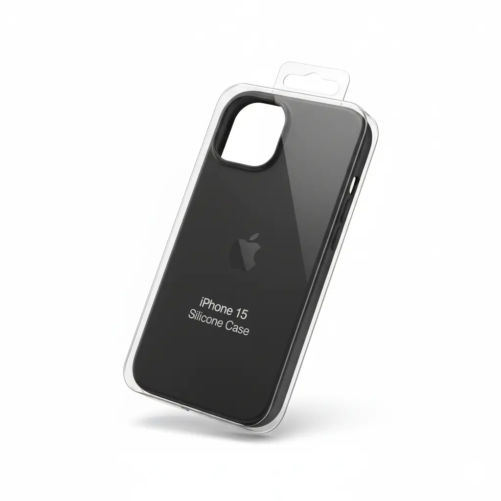 Forro iPhone 15 Silicone Case negra.webp