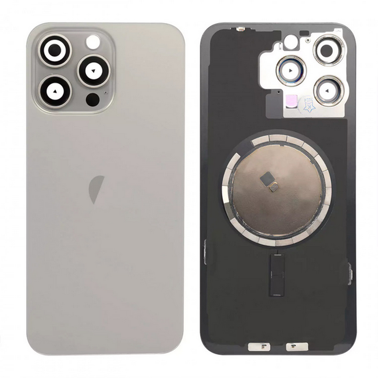 [itg026] Tapa con Ganchos y Lentes iPhone 15 Pro Max Titanio Natural