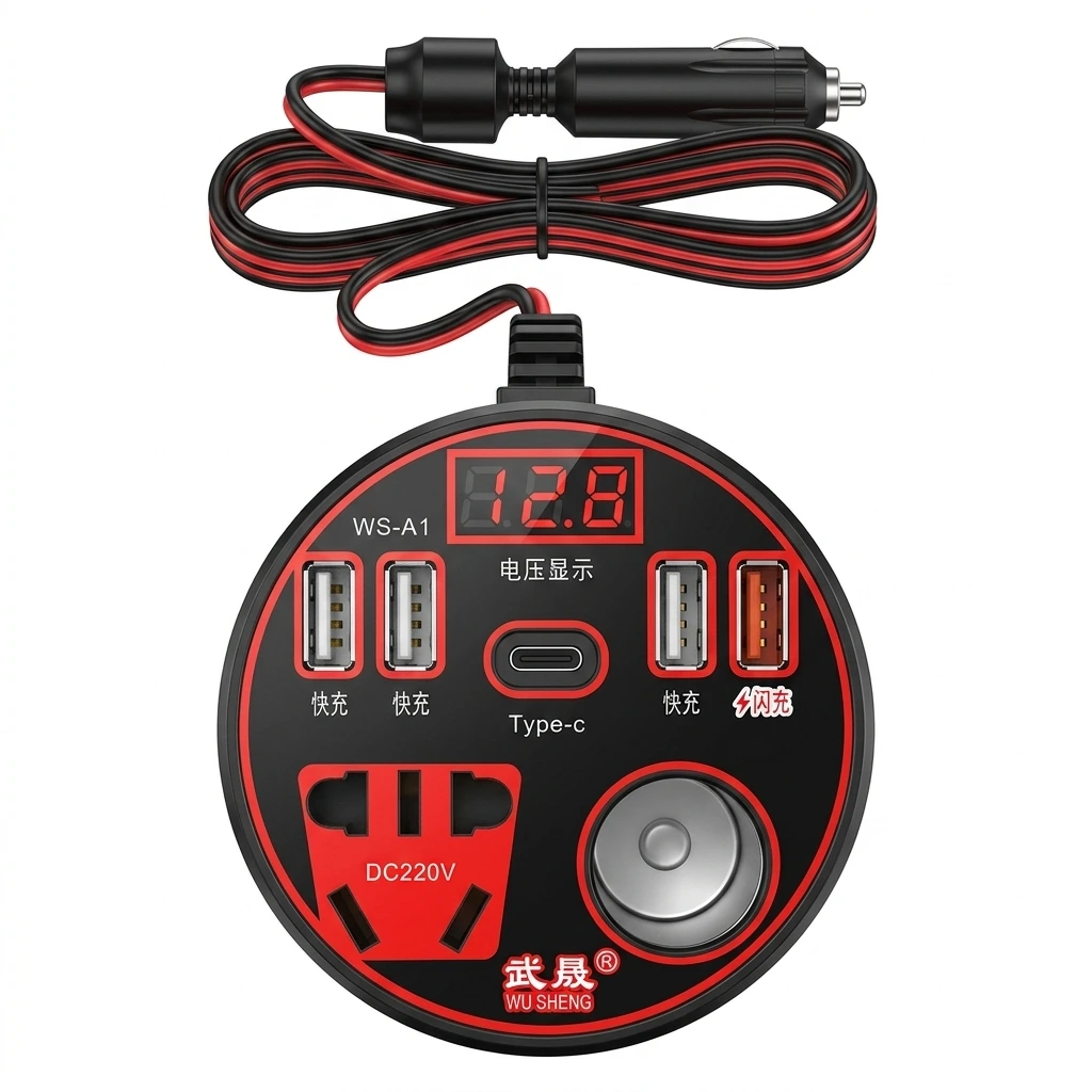 Inversor para carro 12V a 110V-220V Redondo WS-A1