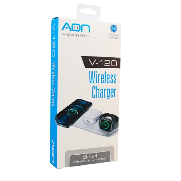 [car001] Cargador Inalambrico Aon 3 En 1 Multidevice V120