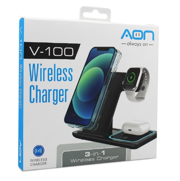 [car002] Cargador Inalambrico Aon 3 En 1 V100