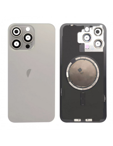 [itg026] Tapa con Marco y Lentes iPhone 15 Pro Max Titanio Natural