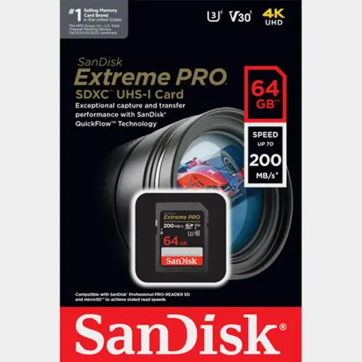 [alm006] Memoria Extreme Pro Sandisk SD XC 64Gb V30 200MB/s